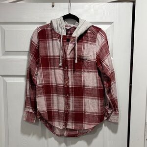 Women’s Red Plaid Flannel Shirt with Hood